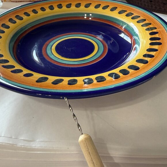 Handpainted Pier 1 Italian Swirl Earthenware Pasta Bowls 9.5" Set of 4 FLAWS - Picture 6 of 11